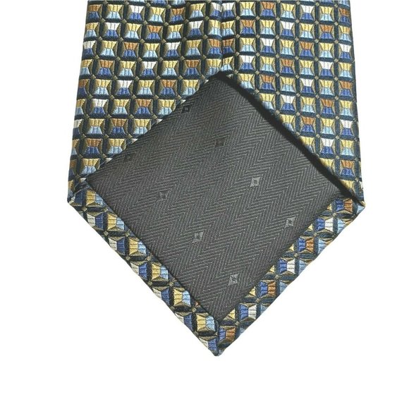 Bruno Rossi Designer 100% Silk Tie Mens Geometric Multicolor Squares Necktie - Picture 4 of 8